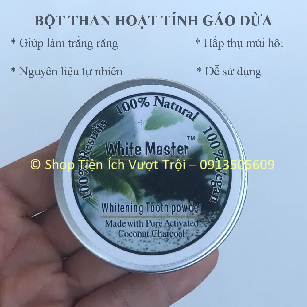 Hộp bột làm trắng răng than hoạt tính gáo dừa, hấp thụ độc tố, khử mùi hôi trong miệng, an toàn, rẻ-Tiện Ích Vượt Trội