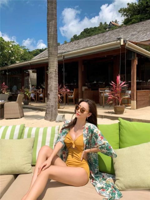 Bộ bikini liền cutout nơ ngực 2 màu (ảnh thật sản phẩm + ảnh khách) | BigBuy360 - bigbuy360.vn