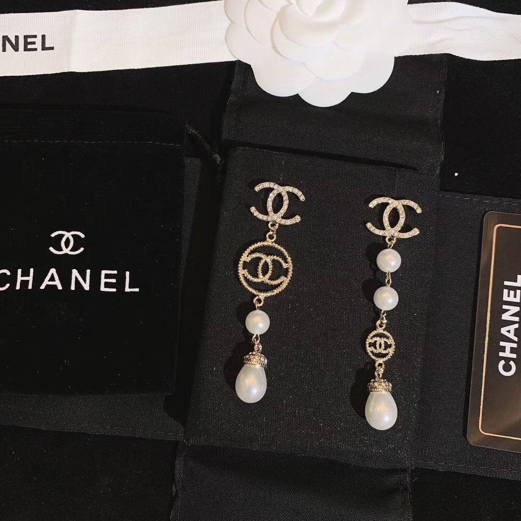 Khuyên tai mạ bạc 925 mặt hình chữ C đính ngọc trai nhân tạo kiểu dáng sang trọng