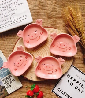 Đĩa sứ hình con heo mini