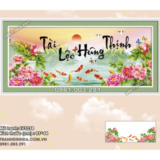 Tranh đính đá thành phẩm tài lộc hưng thịnh 120x55cm df414