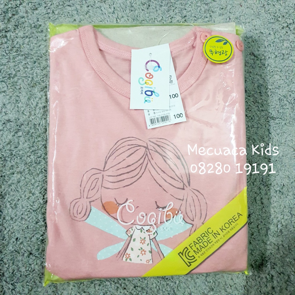 [13-15kg] sz 100 Bộ ngủ mặc nhà dài tay thu đông cotton mỏng hình bé gái áo hồng COGIBIE xuất Hàn dư xịn