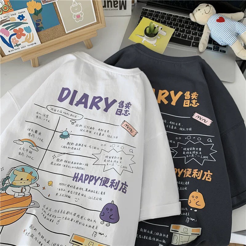 Áo Thun Nam Nữ  Form Rộng Hàn Quốc Diary Dày Mịn Thoáng Mát Thiết Kế Thời Trang Kiểu Dáng Năng Động Trẻ Trung