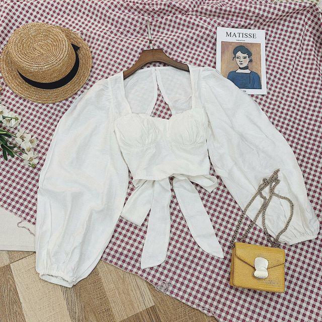 ÁO CROPTOP TAY BỒNG NƠ LƯNG🌵🌵