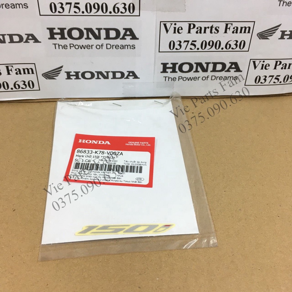 Tem chữ 150i xe SH 2017-2018-2019 chữ đen, chữ bạc , SH 125 thành SH 150 - hàng chính hãng Honda