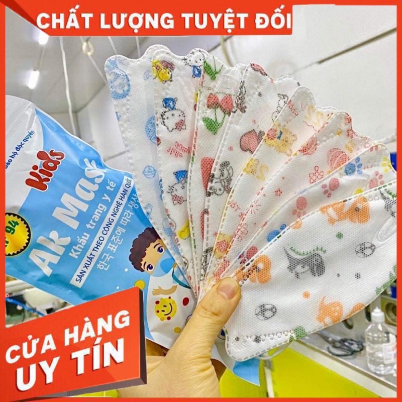 Thùng 300 cái Khẩu trang em bé Kf94 form dáng 4d dành riêng cho bé 2-12 tuổi Hàn Quốc kháng khuẩn