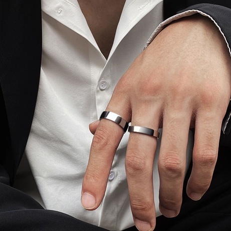 Nhẫn Nam Nữ Nhẫn Cặp Unisex Trơn Màu Bạc Plain Ring Lớn Chất liệu Titan Không Rỉ Gudi Studio