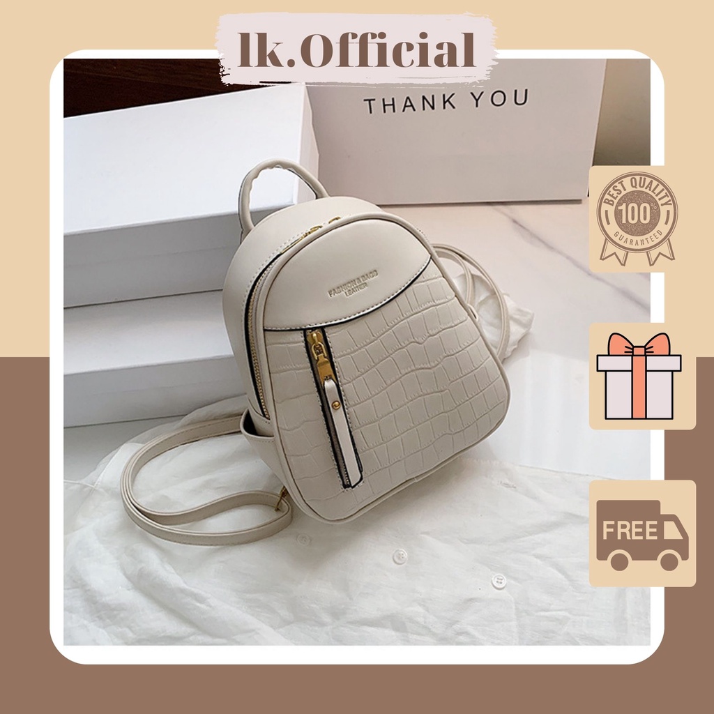 Balo mini balo nam nữ thời trang Hàn Quốc có ngăn nhỏ khóa kéo dây da LK247