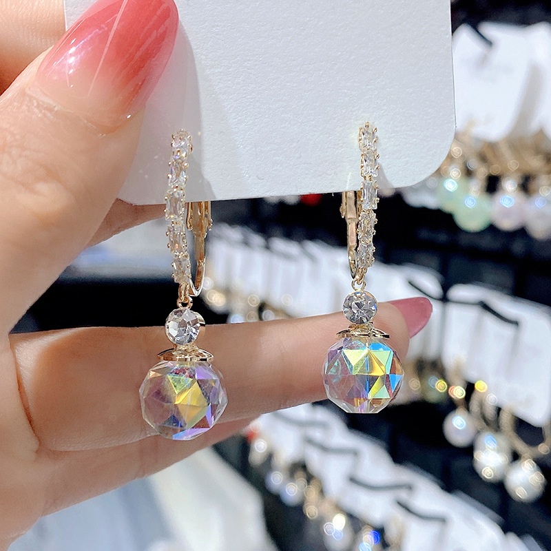 Đôi khuyên tai ETRENDY mặt quả cầu pha lê giả long lanh phong cách Hàn Quốc đơn giản thời trang cho nữ