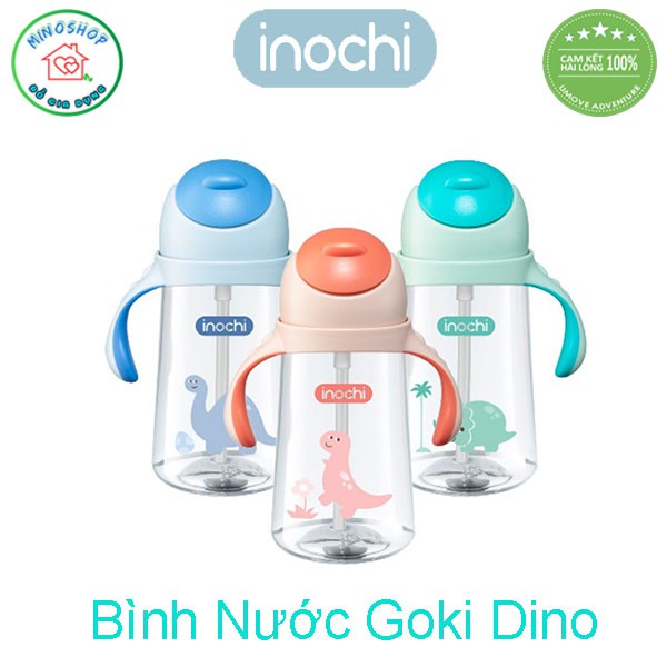 Bình Nước Goki Dino 470ml Có Tay Cầm Cho Bé, Bình Đựng Nước Cho Bé Có Ống Hút