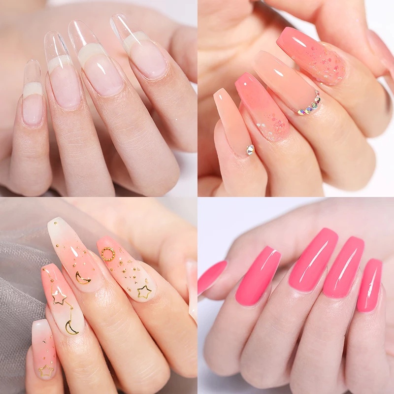 1 Hộp Bộ Móng Tay Giả Ballerina Gel Tự Nhiên Phủ Toàn Diện / Bộ Móng Tay Giả Acrylic Trong Suốt Dạng Nhấn