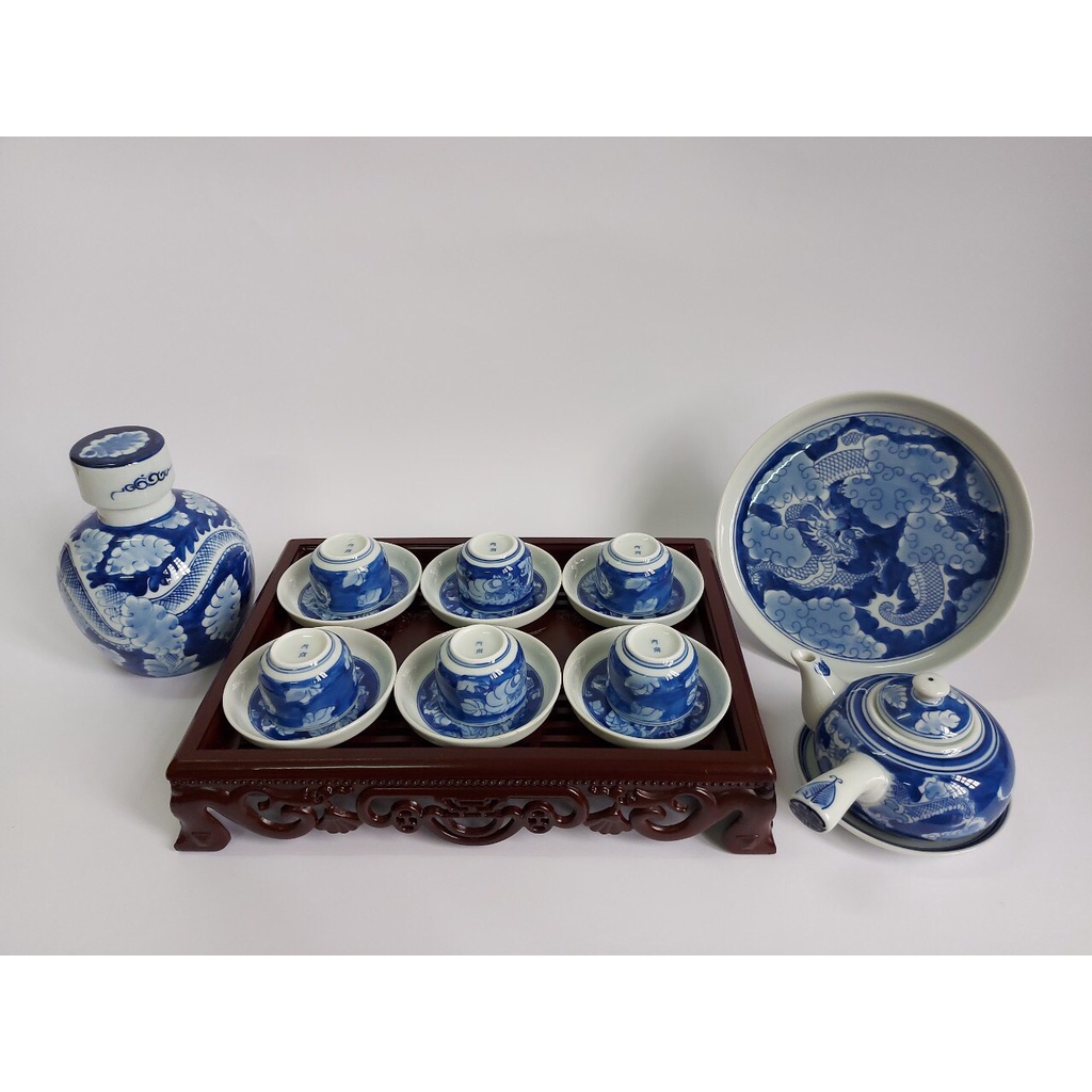 Bộ Ấm Trà Men Lam Bát Tràng - Long Ẩn