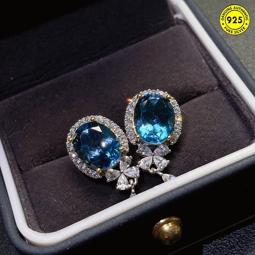(MỚI) Bông tai đính đá Topaz xanh dương thời trang