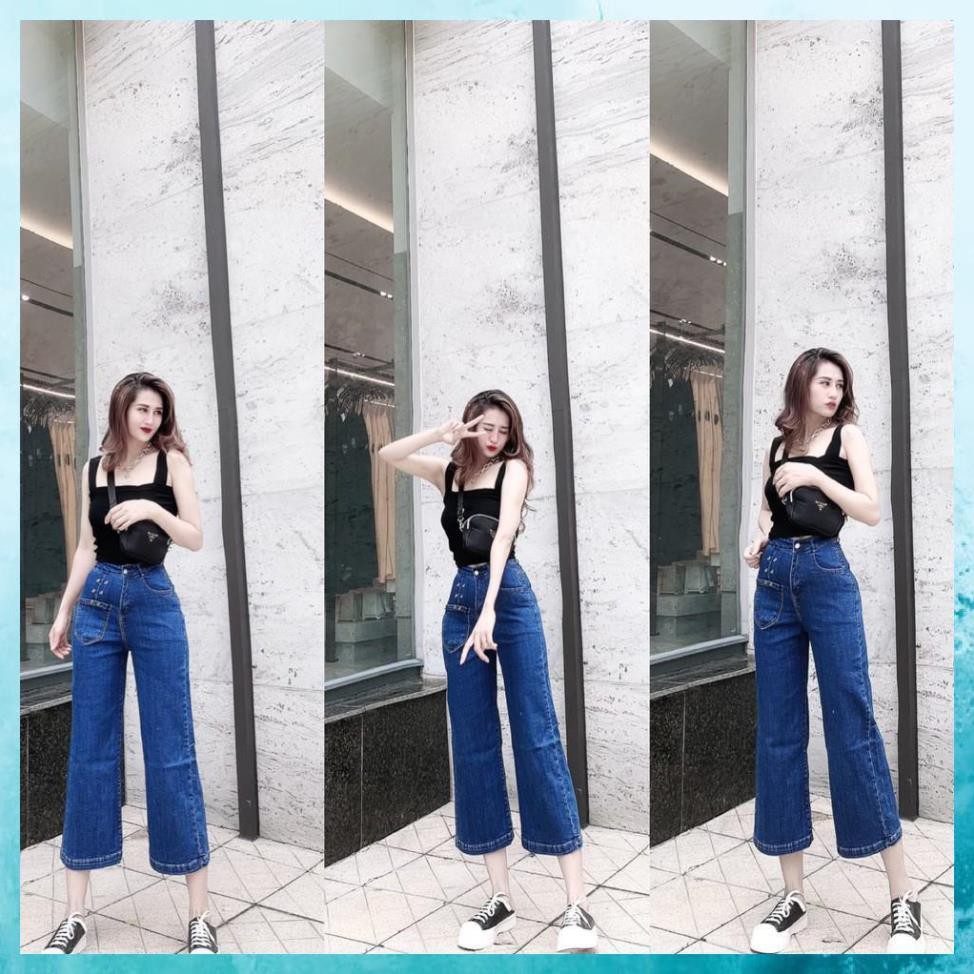 Quần jeans lửng trơn dáng suông, quần bò lỡ lưng cao túi lệch 1 khuy. Mã L0145
