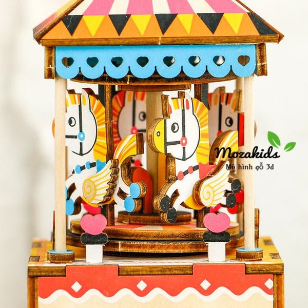 [BẢN XUẤT KHẨU TIẾNG ANH] Mô hình Hộp nhạc Vòng quay Ngựa gỗ - Merry go round AM304 Music Box