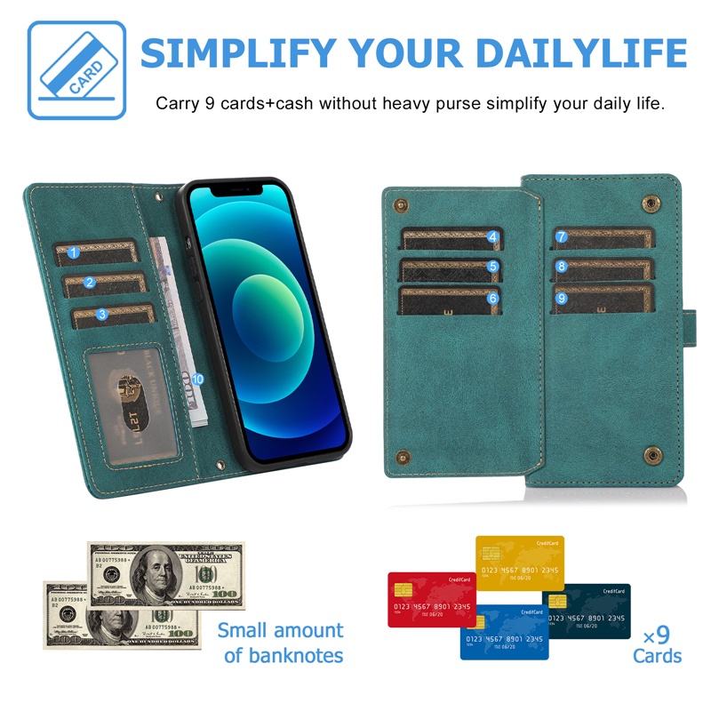 Ốp Điện Thoại Da Dạng Ví Nắp Lật Có Nhiều Ngăn Đựng Thẻ Và Dây Đeo Cho Samsung S23 S22 S21 S20 FE Ultra Plus