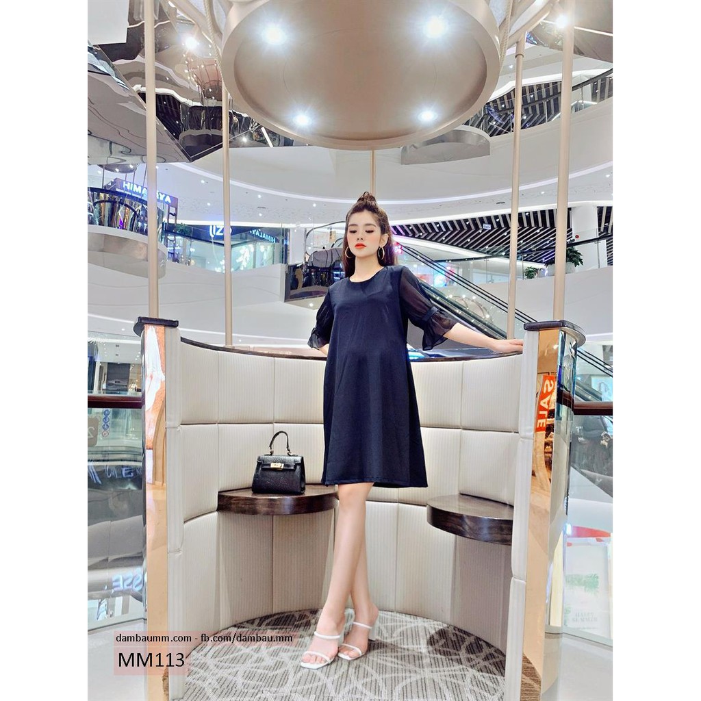 Đầm bầu công sở, váy bầu suông tay nhún xòe hãng M&M MM113