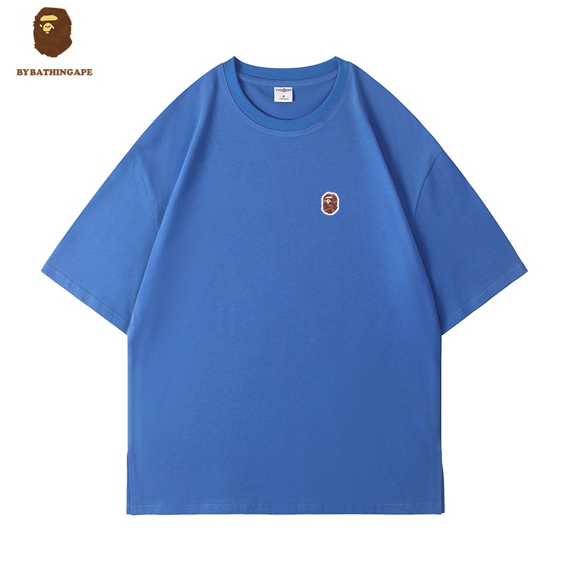 Áo Thun Tay Ngắn Dáng Rộng Màu Trơn In Logo Bape Thời Trang Mùa Hè Cho Nam