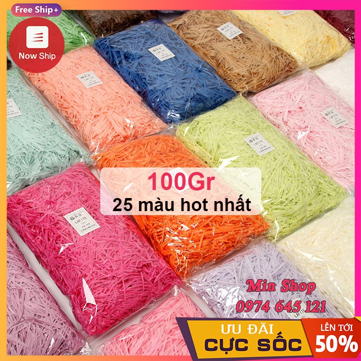 [25 Màu hot nhất] (100Gr/gói) Giấy Rơm Giấy Vụn Cắt Sợi Lót Hộp Quà Tặng
