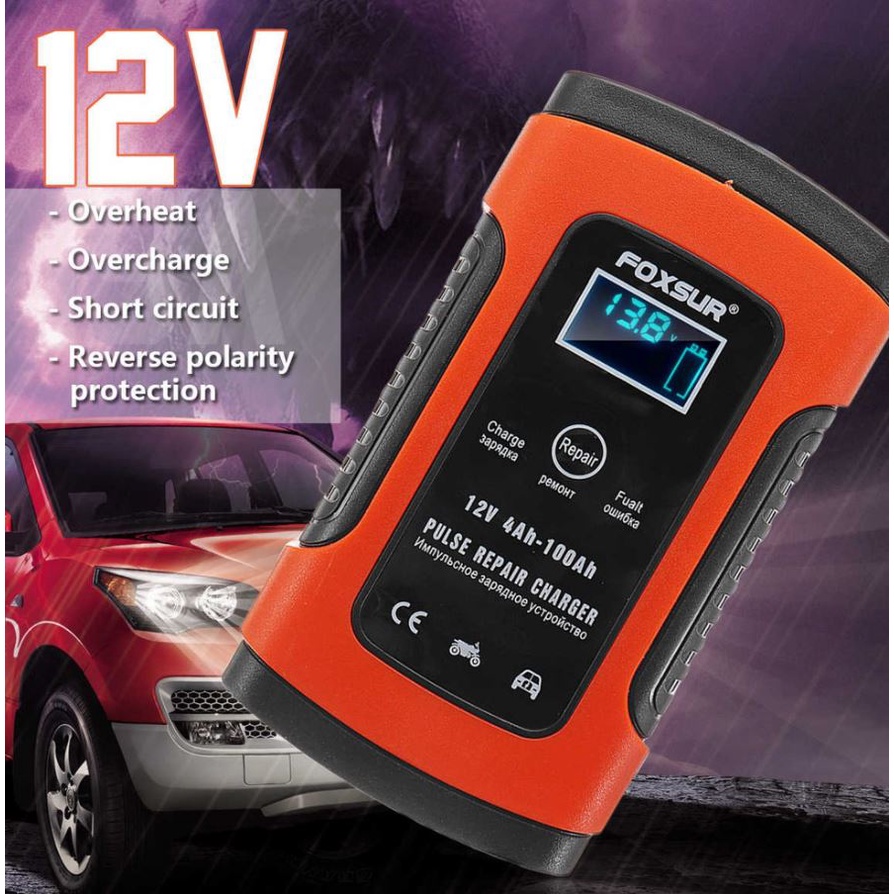 Bộ sạc acquy Foxsur chính hãng 12V/5A/4aH - 100aH