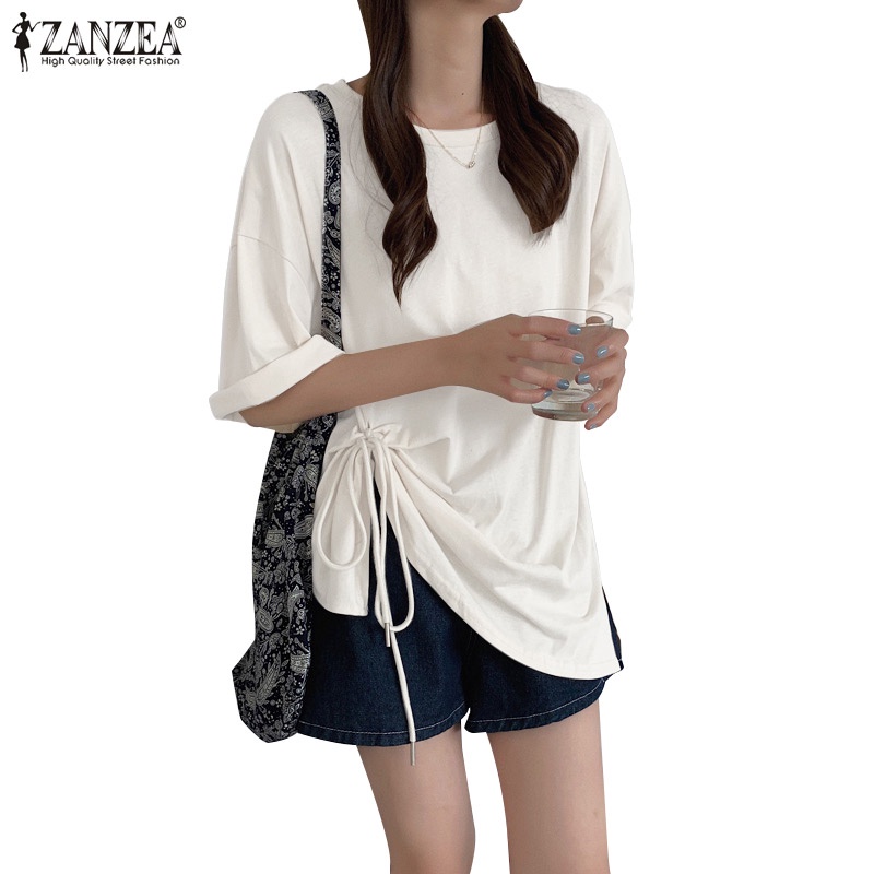 Áo tay lửng ZANZEA rút dây màu trơn cổ điển thời trang cho nữ