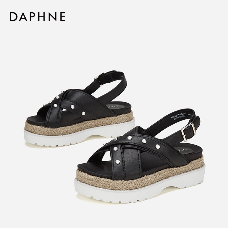 Sandal Daphne quai chéo, đế xuồng viền cói cao 5cm (sẵn 36, 37 trắng)