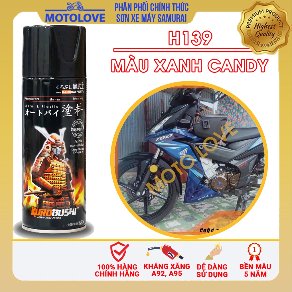 Sơn Samurai xanh H139 - chai sơn xịt cao cấp tiêu chuẩn Nhật Bản