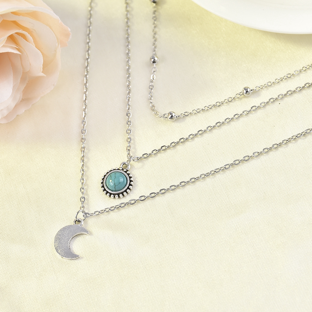 Dây chuyền nhiều lớp mặt hình trăng lưỡi liềm phong cách Boho