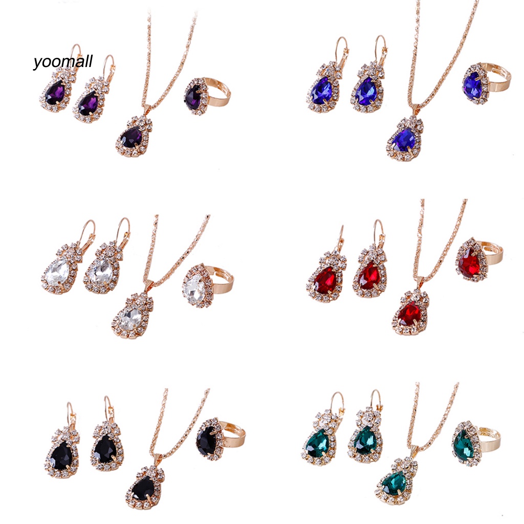 Bộ Trang Sức Đính Đá Hình Giọt Nước Lấp Lánh 6 Màu