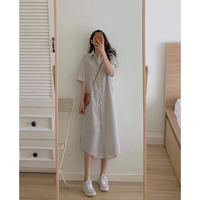 Váy sơ mi kẻ đũi xốp cực mát | BigBuy360 - bigbuy360.vn