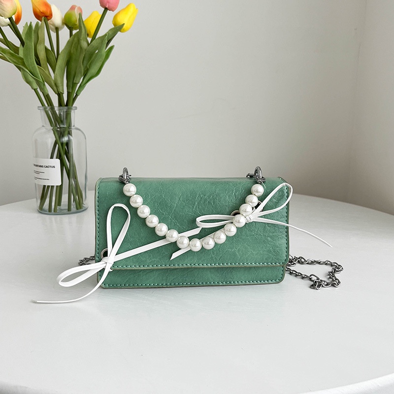 Túi Đeo Chéo Hình Vuông Nhỏ Màu Trơn Đính Hạt Ngọc Trai Thời Trang Mới 2022 Cho Nữ