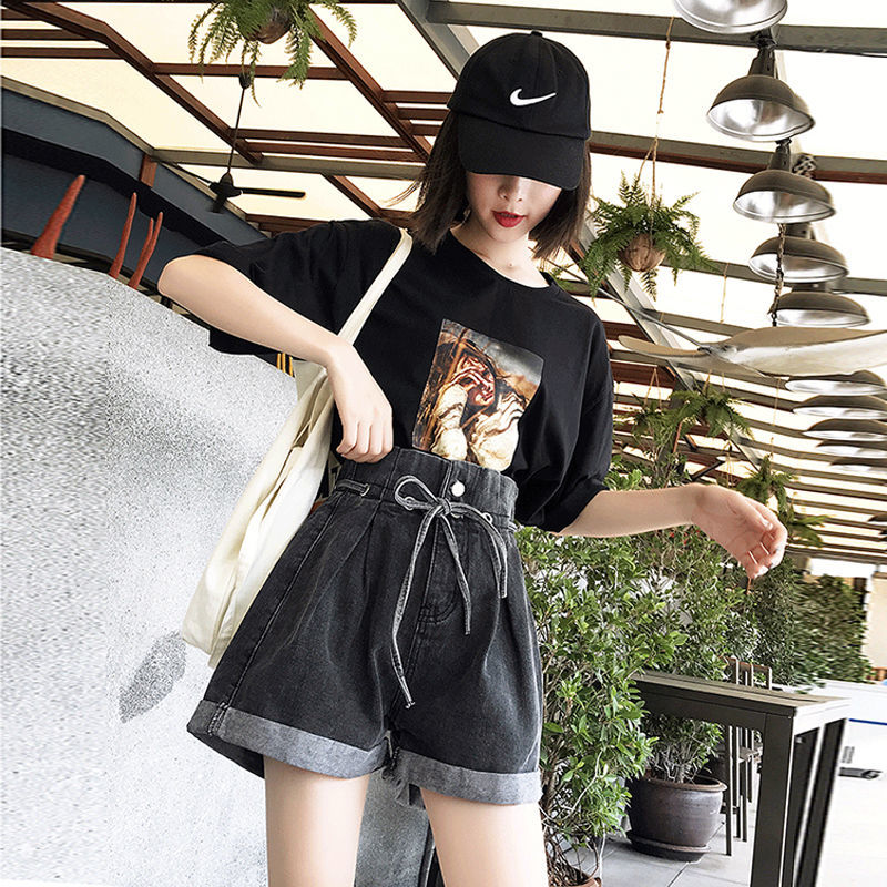 Quần Short Denim Ống Rộng Lưng Cao Phong Cách Hàn Quốc Cho Nữ