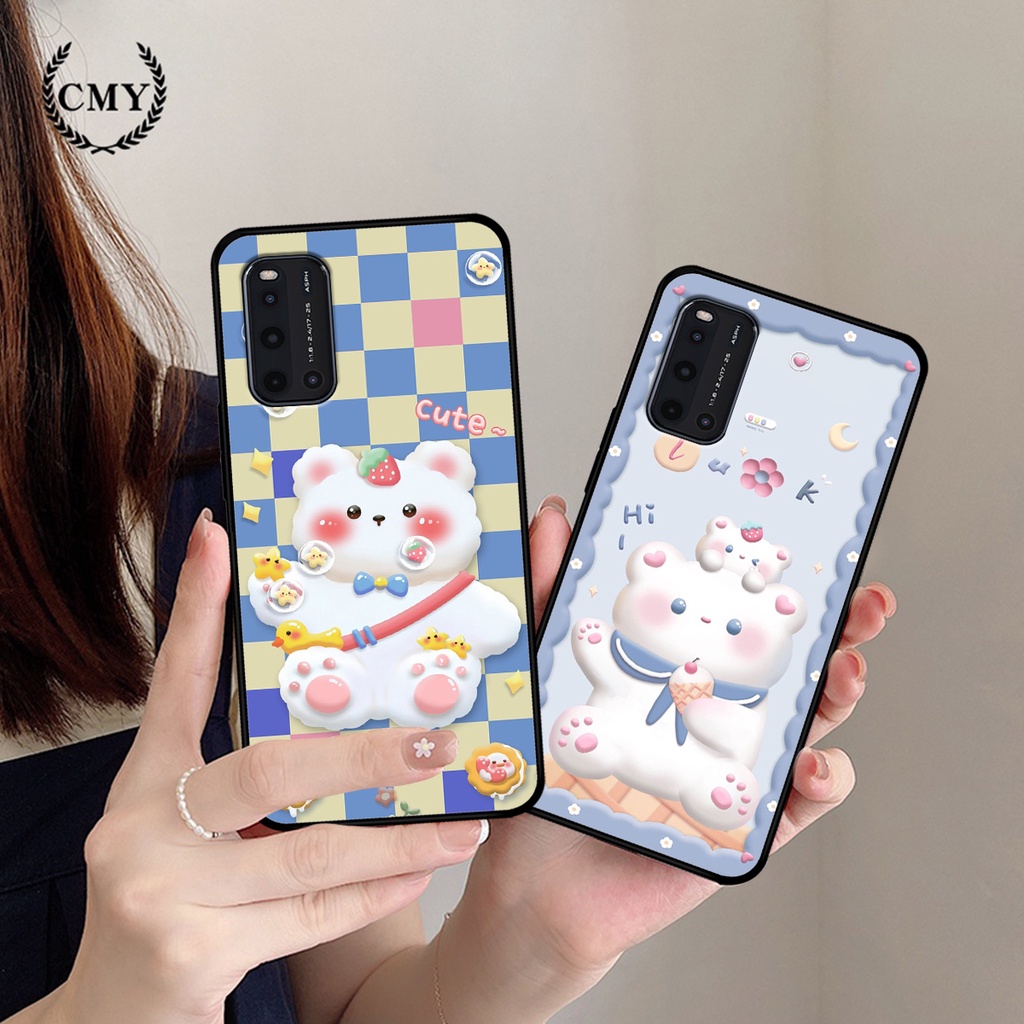 Ốp lưng Vivo V19 in hình caro gấu thỏ dễ thương