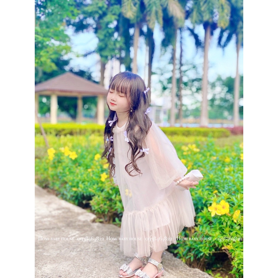 Váy công chúa cho bé gái Bella cổ lưới tay bồng HOMI BABY HOUSE đầm công chúa Bella cho bé dự tiệc dạo phố