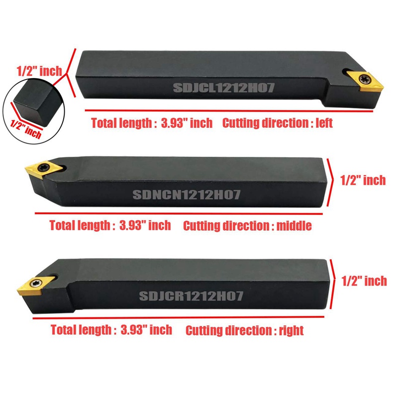 Bộ 3 Giá Đỡ Máy Tiện CNC SDNCN1212H07 + SDJCL1212H07 + SDJCR1212H07 + 3 Cái DCMT 1 / 2 inch070204 Phụ Kiện Chèn Chèn Chèn