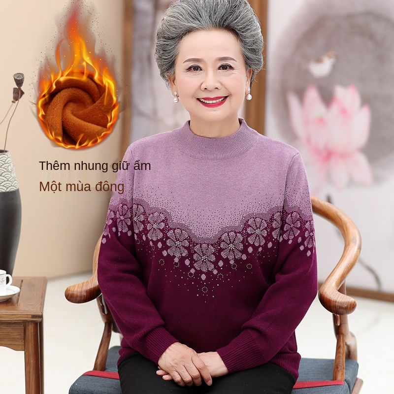 Trung niên và cao tuổi quần áo mùa thu / đông dày đan len nữ bà nội mặc pull ấm