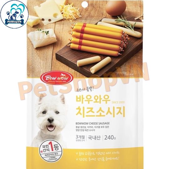 Xúc xích phô mai nhiều vị cho chó BOWWOW 240g - Ăn vặt cho chó - Snack cho chó