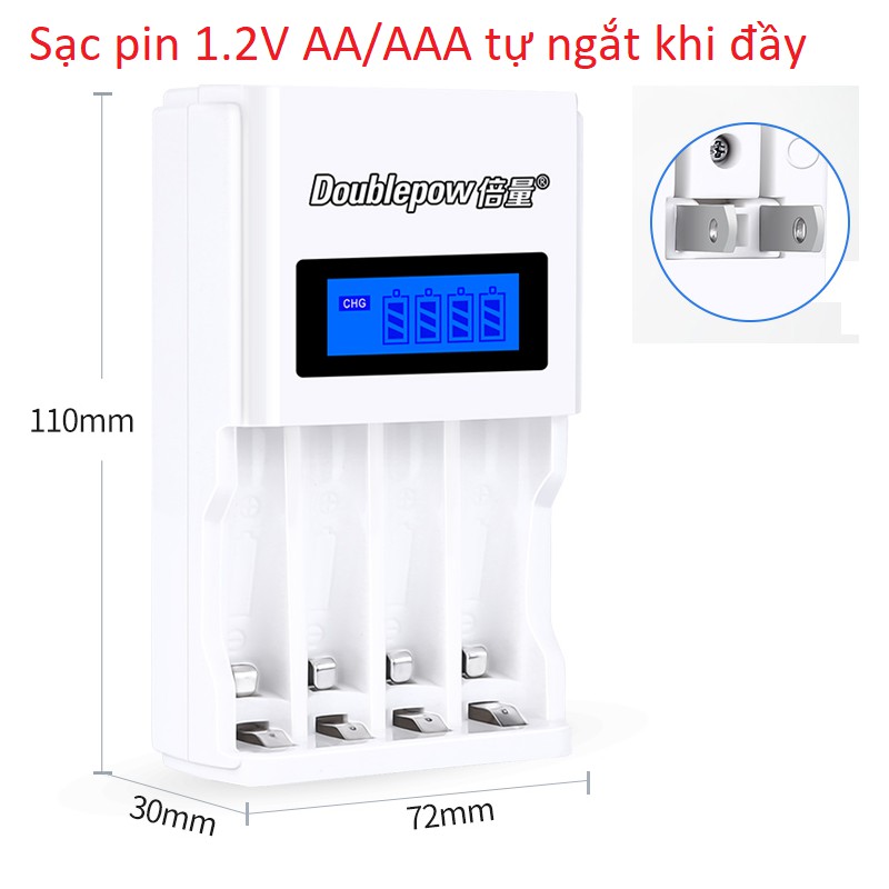 Bộ Sạc Pin AA, AAA K98/ K209 Doublepow Tự ngắt khi đầy Tốc Độ Cao Màn Hình LCD Tặng kèm pin sạc AA 3200mAh