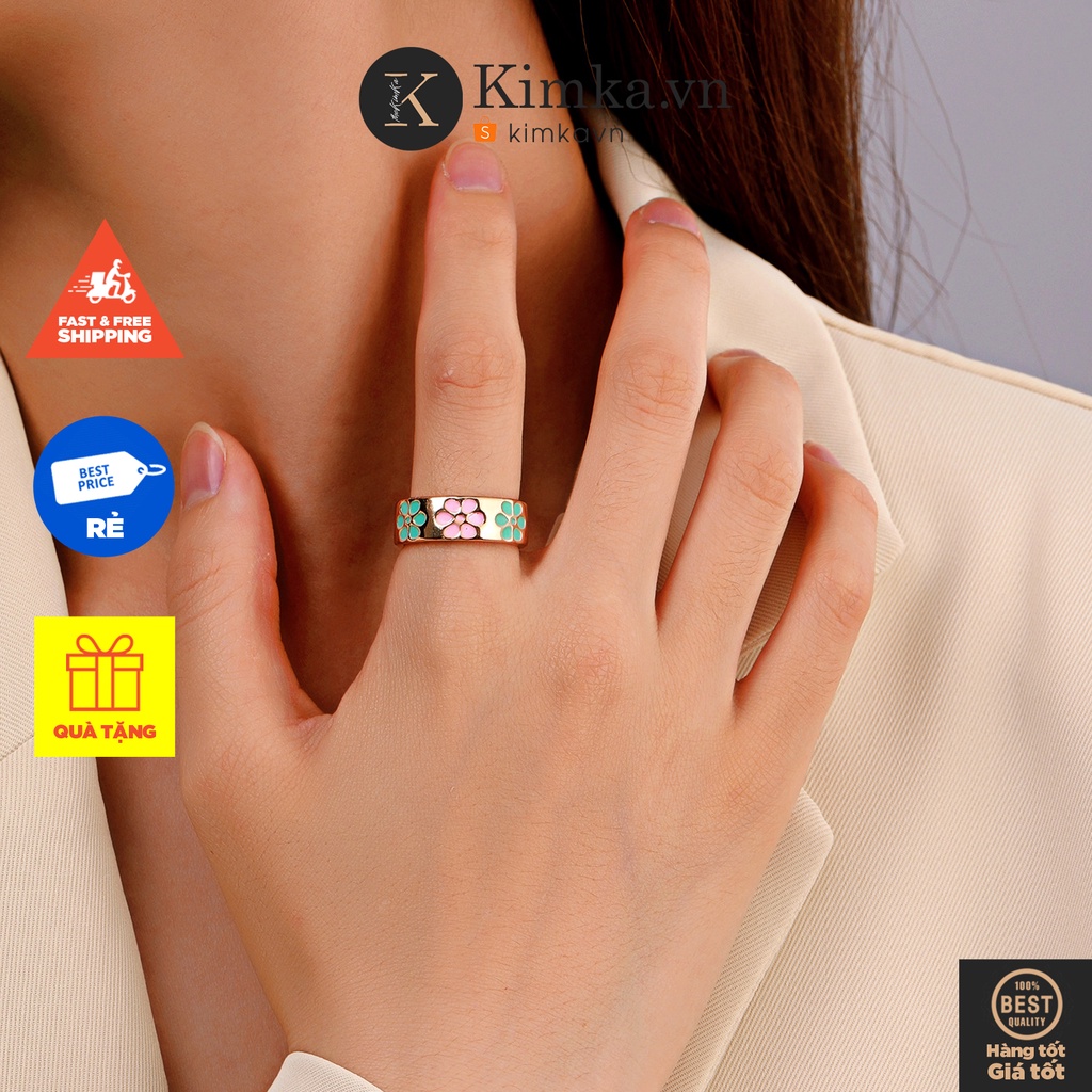 (0377) Nhẫn Bản To Mặt Hoa Khắc Màu Sắc Thời Trang Hàn Quốc