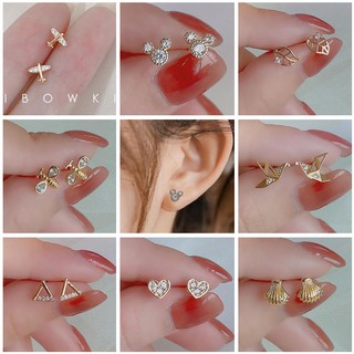 Bông Tai Mạ Bạc 925 Hình Cỏ Bốn Lá Đính Đá zircon Dễ Thương