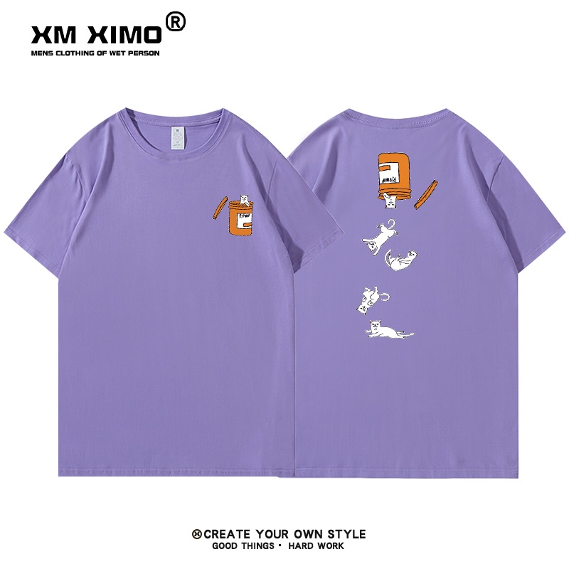 Áo thun XM XIMO ngắn tay in hình "Mèo Hộp" áo phông