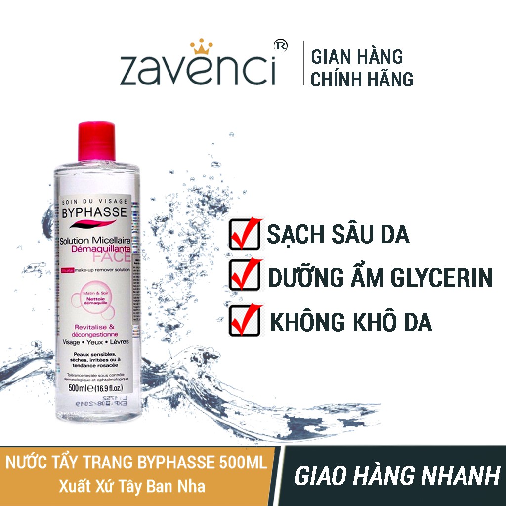 Nước tẩy trang Byphasse Micellar Cleansing Water cho mọi loại da 500ml - ZAVENCI Official