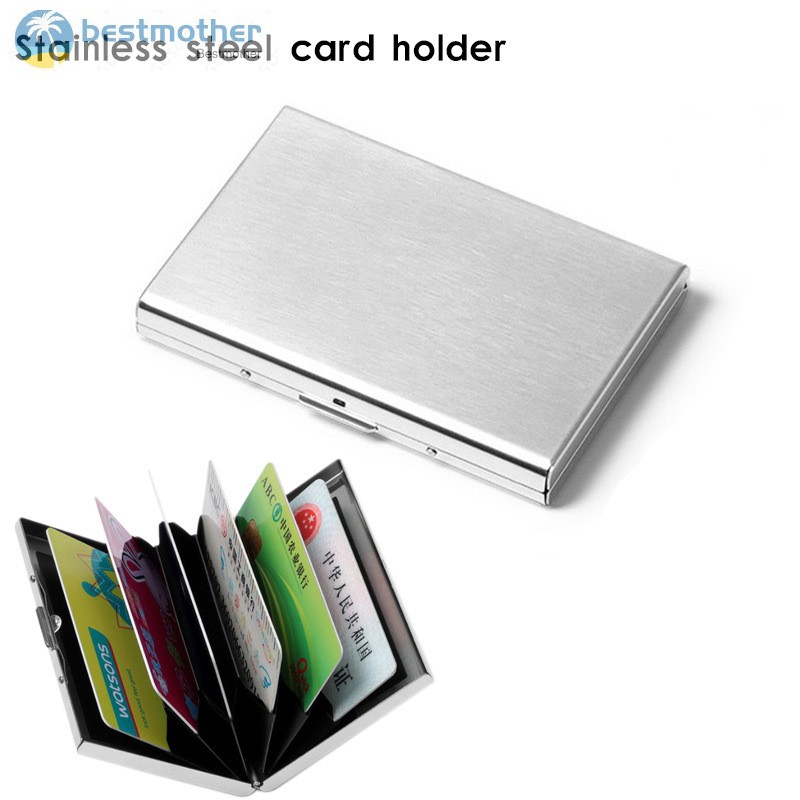 ✿BM✦ RFID Blocking Wallet Slim Secure Stainless Steel Contactless Card Protector for 6 Credit Cards