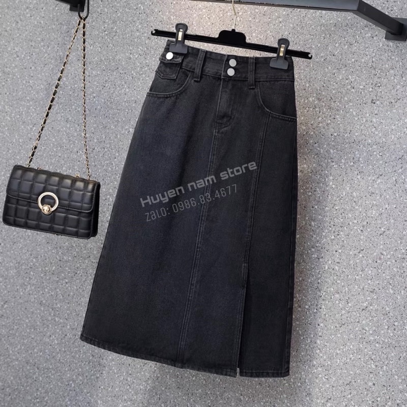 Chân váy bò dài hai khuy xẻ viền | BigBuy360 - bigbuy360.vn