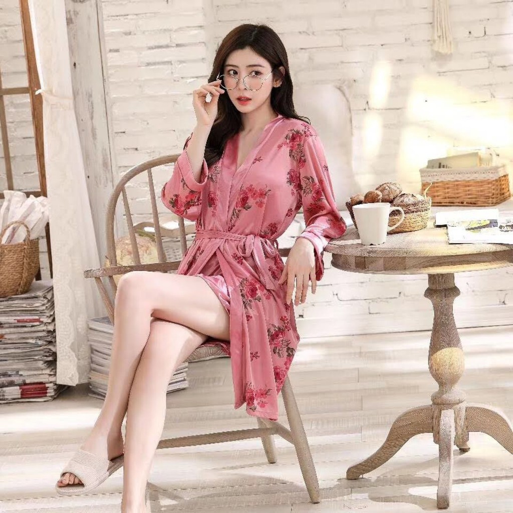 Đồ ngủ vải lụa Kimono Sexy + kèm áo khoác Màu sắc | BigBuy360 - bigbuy360.vn