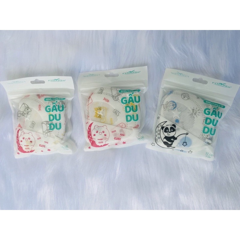 Thùng 500 cái khẩu trang gấu du du Famapro,khẩu trang cho bé Famapro(10 cái/túi)