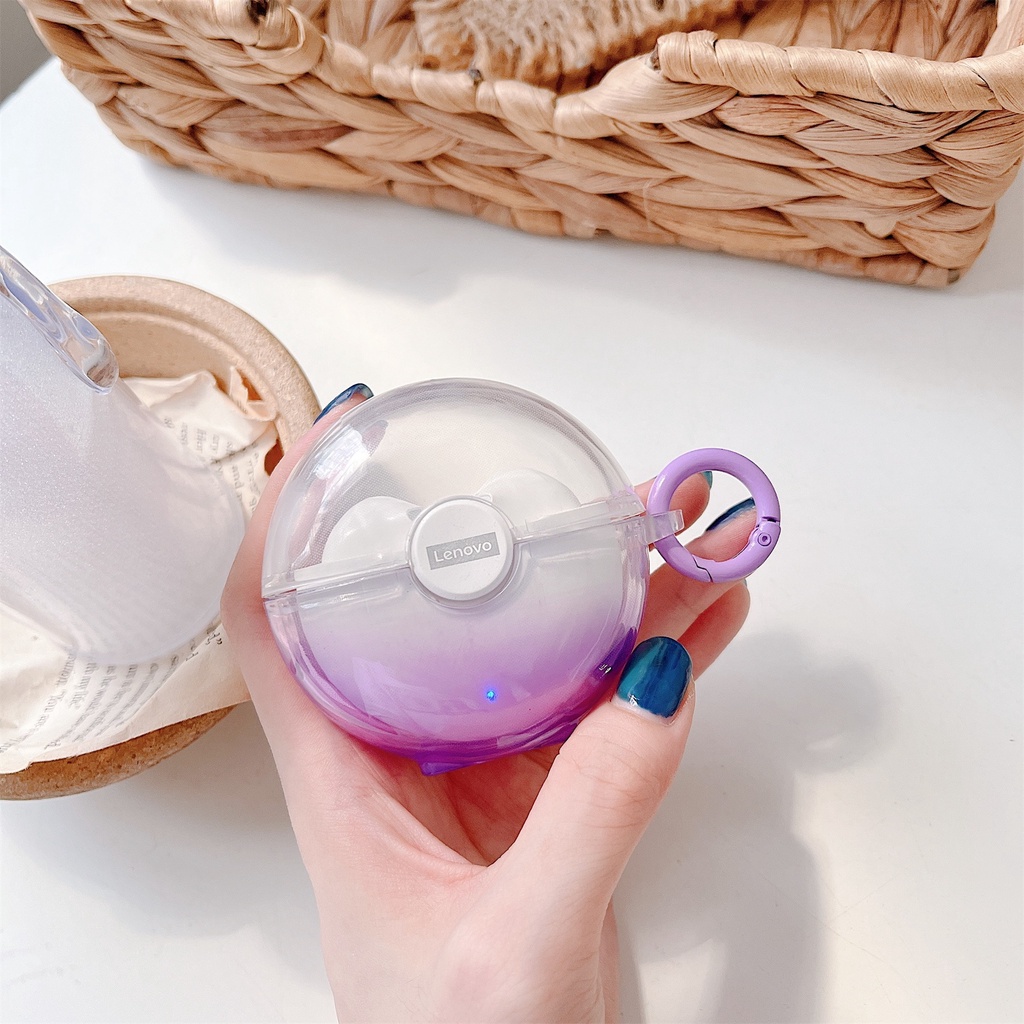 Vỏ Bảo Vệ Hộp Sạc Tai Nghe Không Dây Lenovo LP80 TWS Bằng Silicon TPU Mềm Trong Suốt Chống Sốc Chống Rơi Kèm Móc Treo