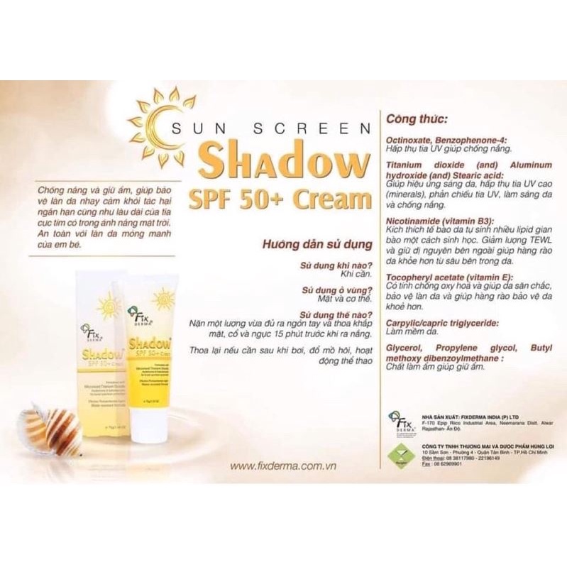 Kem Chống Nắng Fixderma Shadow Cream SPF 50+ Cho Da Dầu Mụn Chính Hãng 75g