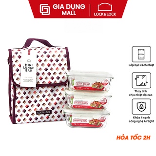 Bộ Túi Hộp Cơm Thủy Tinh Lock&Lock CHÍNH HÃNG LLG422WN3 - Viền màu đỏ [Chính hãng]