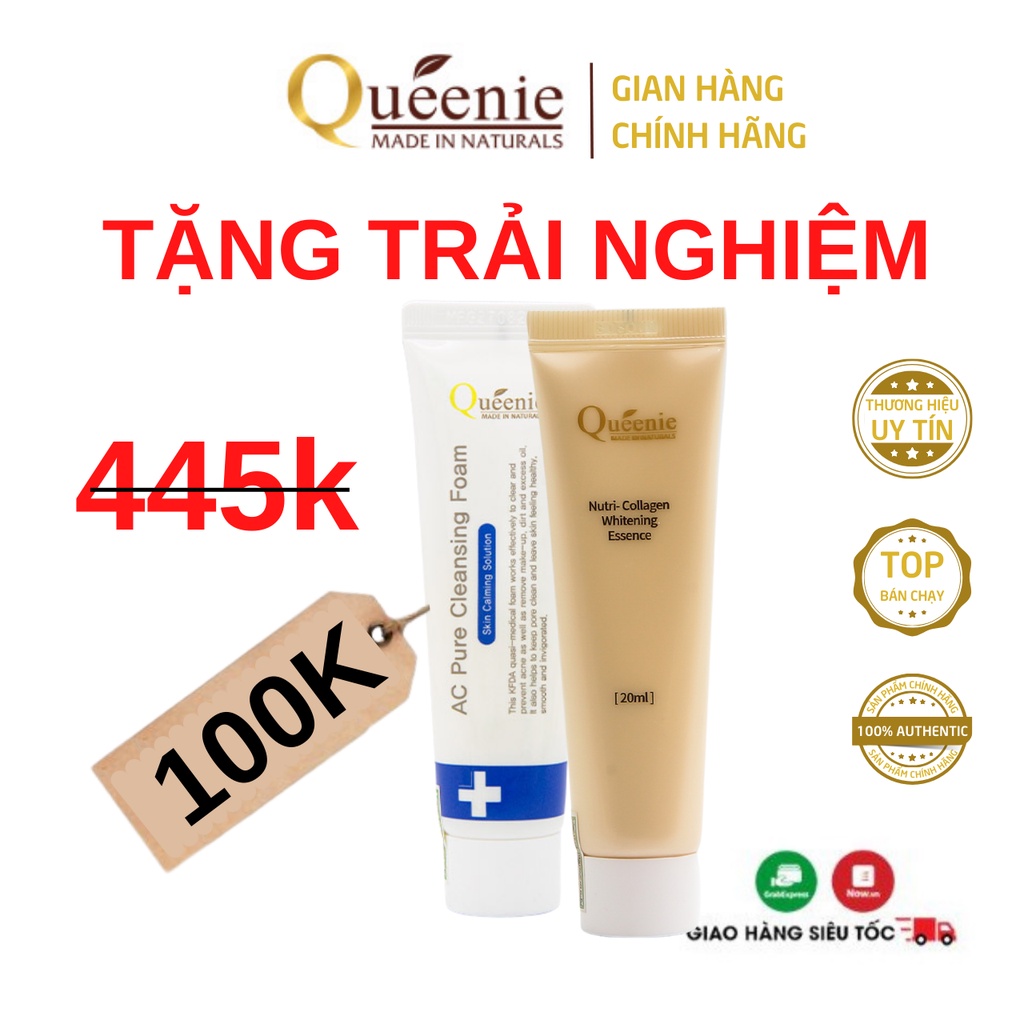 Bộ Mỹ Phẩm Làm Sạch Sâu, Dưỡng Trắng Da Queenie Hàn Quốc Chính Hãng 2 Sản Phẩm [SP Trải Nghiệm]